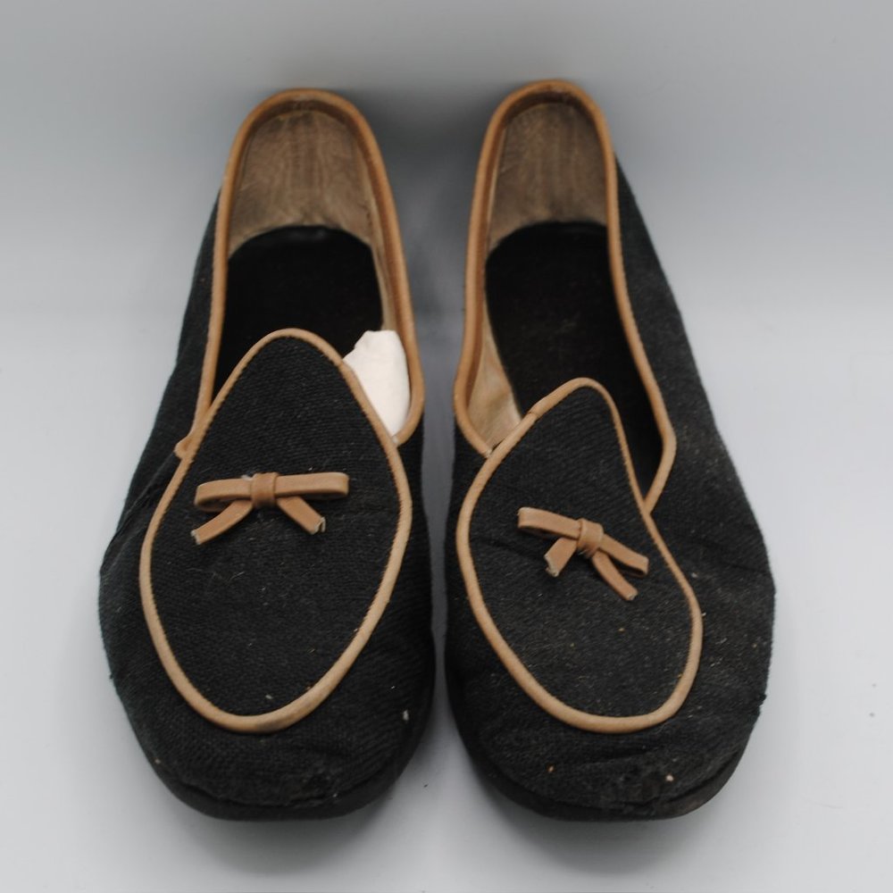Vintage Women's Belgian Shoes Loafers - Black Canvas w/ Tan Detail sz. 8